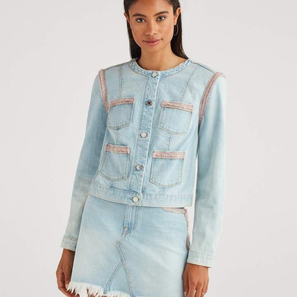 7 for all mankind denim jacket pink trim size  S new with tag - Picture 7 of 15